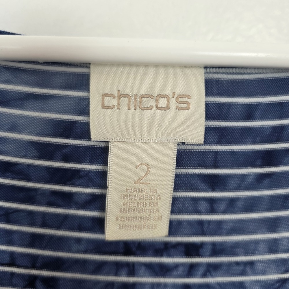 Chico's Blue White Stiped Stretchy‎ Sleeveless Cinch Sides Maxi Dress Size Large - Picture 4 of 8